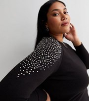 New Look Curves Black Diamante Embellished Fine Knit Top